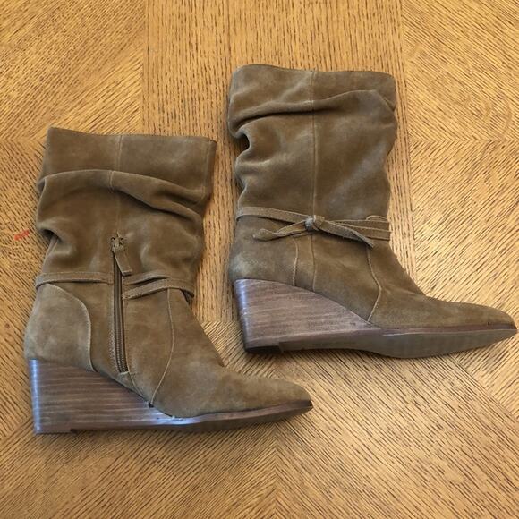 Violet & Red Jordy Brown Leather Suede Wedge Slouch Boots Size 9 - Picture 2 of 9